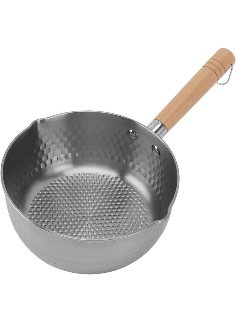 Sauce Pan, Non Stick Stainless Steel Saucepan with Long Wooden Handle, Small Japanese Milk Pot Pan for Soup, Noodles, Compatible for All Stove Top - Image 1
